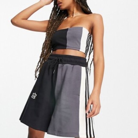 Brand New Adidas Originals 'summer rave' colourblock boyfriend shorts in black - Picture 10 of 16